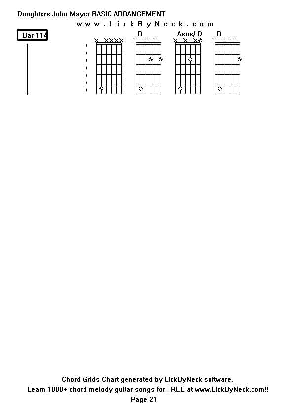 Chord Grids Chart of chord melody fingerstyle guitar song-Daughters-John Mayer-BASIC ARRANGEMENT,generated by LickByNeck software.